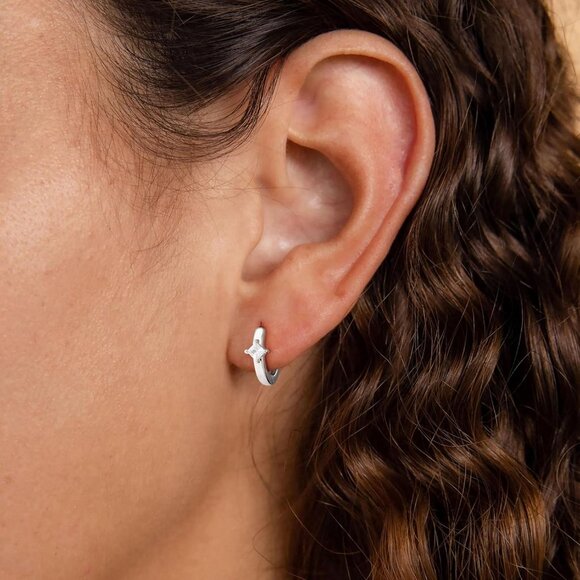 Gold Hoop Earrings for Women 14K Plated Sterling Silver Huggie Dangle Gift - Picture 3 of 6